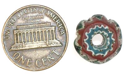 Rare 7-Layer Green Venetian Chevron Bead 13X12Mm, 1500S Trade - zoomed-in detail