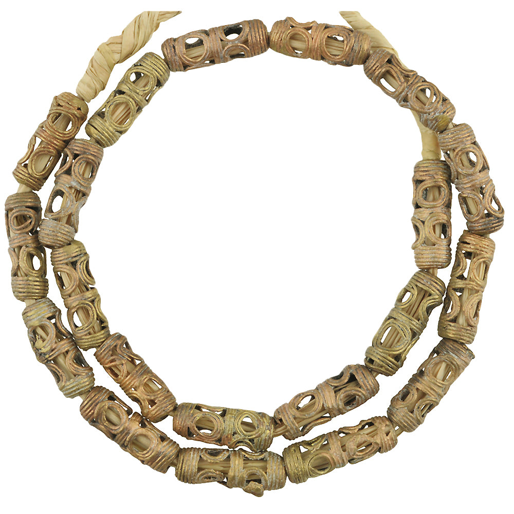 Handmade African Brass Beads Strand From Ghana - 23" Lost Wax Beads