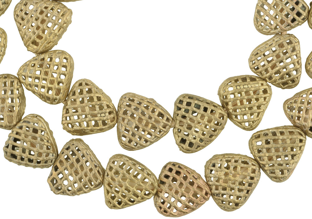 Beautiful Tabular African Brass Beads, Handmade In Ghana, 21.5" Strand - alternate view