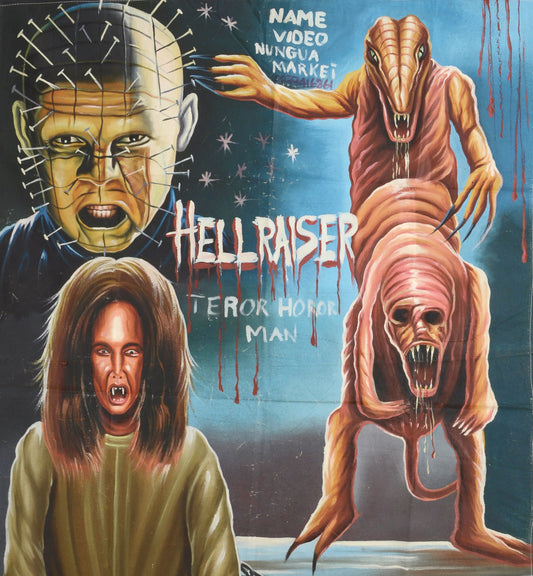 Hellraiser Hand Painted Movie Poster | Unique Ghanaian Horror Art - alternate view