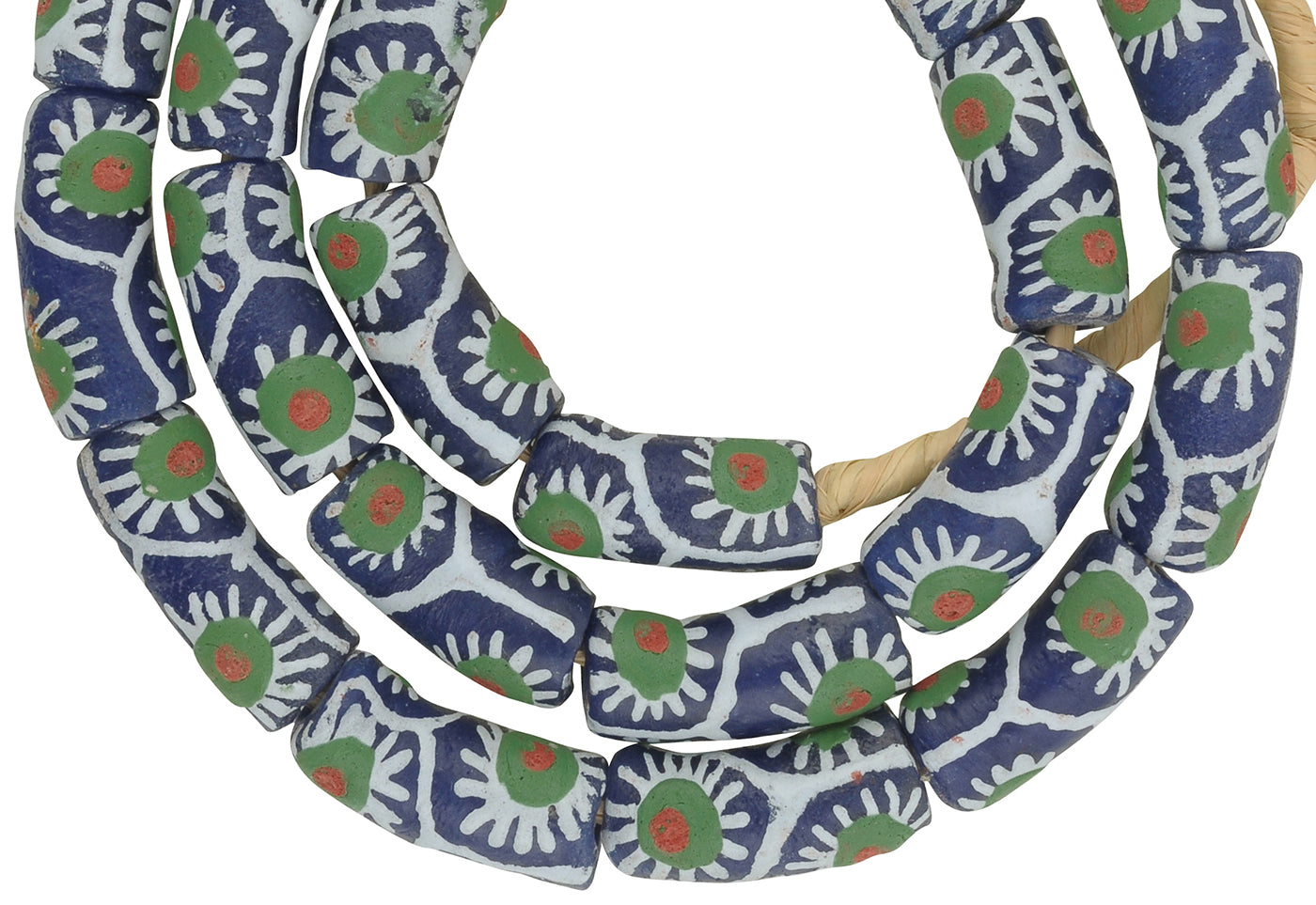Handmade Fancy African Trade Beads - 24" Krobo Glass Beads Ghana - close-up