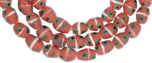 Red Eye Powder Glass Beads - Ghana Krobo African Trade Beads - alternate view