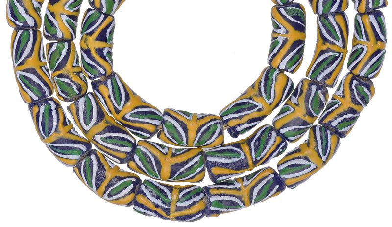 African Trade Beads: Fancy 9Mm Powder Glass Feather Beads - alternate view