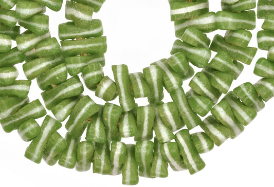 Green Powder Glass Spacers - Ghana Recycled African Trade Beads - alternate view