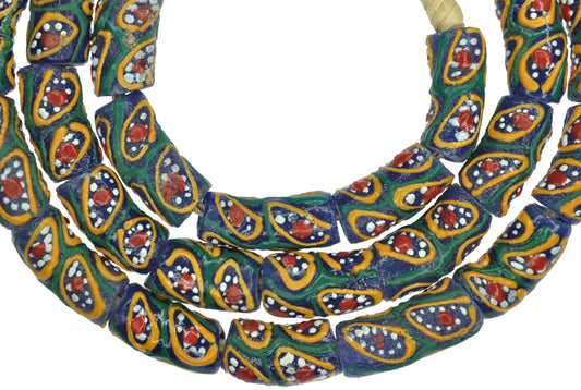 African Fancy Powder Glass Beads, 8-9Mm, 23" Strand From Ghana - alternate view