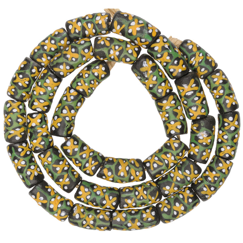 African Fancy Powder Glass Beads, Handmade In Ghana, 10Mm, 25" Strand