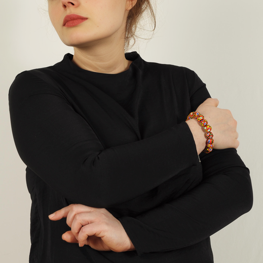 Handmade Kiffa Glass Beads Bracelet 925 Sterling Silver African Art Jewelry Boho - alternate view