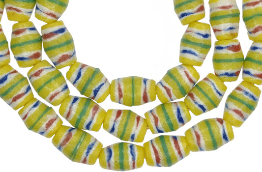 Oval Yellow Powder Glass African Trade Beads From Ghana - alternate view