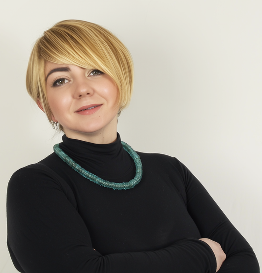 Translucent Powder Glass Beaded Necklace With Ashanti Brass - alternate view