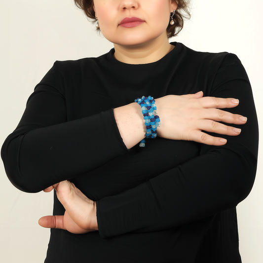 African Glass Trade Beads Handmade Wrap Bracelet Memory Wire Stainless Steel - alternate view