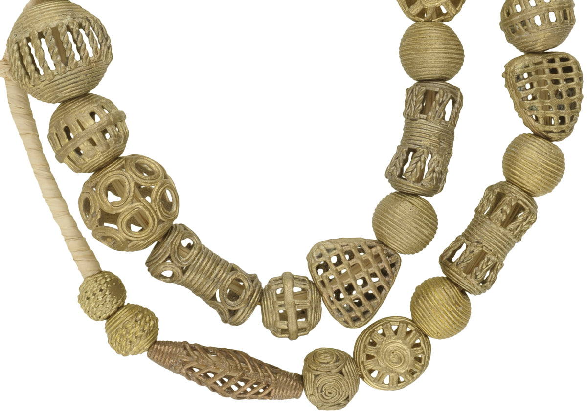 Handmade African Round Brass Beads From Ghana - 24" Strand - close-up