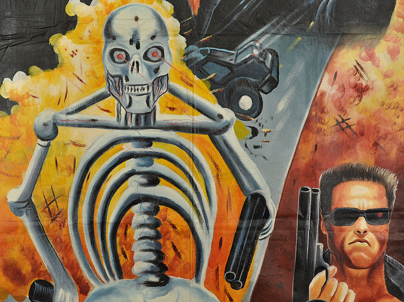 The Terminator Movie Poster - Authentic Ghanaian Hand-Painted Canvas Art - close-up