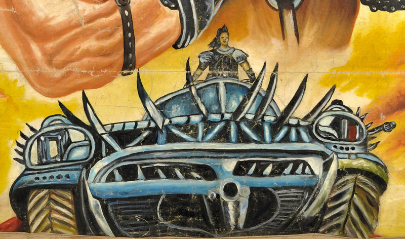 Wheels Of Fire Movie Poster - Hand-Painted Ghanaian Art - close-up