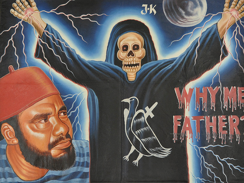 Why Me Father ? African Movie Poster - Hand Painted In Ghana - close-up