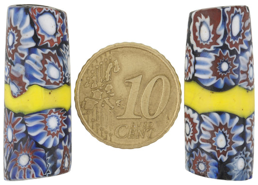 Antique Large Banded Millefiori Mosaic Venetian Trade Beads, 31X12Mm Pair - alternate view