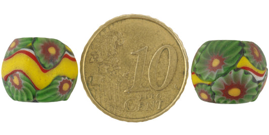 Antique Banded Millefiori Venetian Mosaic Glass Trade Beads Pair, 14Mm - alternate view