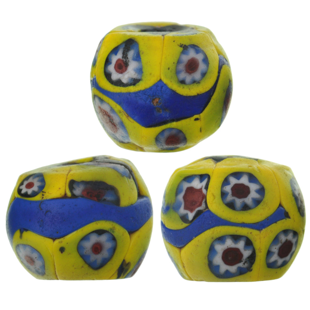 Antique Round Banded Millefiori Venetian Mosaic Glass Trade Beads 13X11Mm
