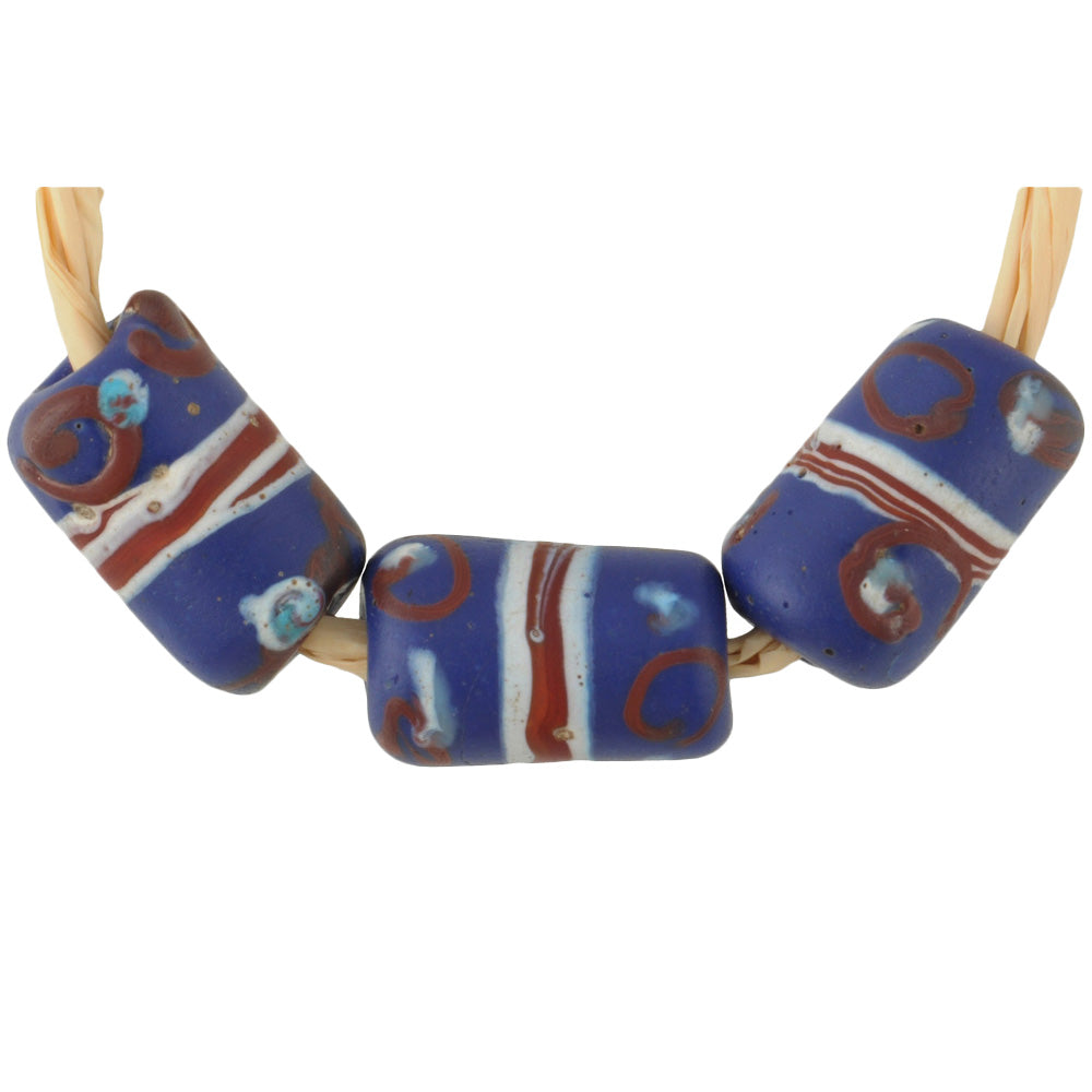 Rare Banded Blue "Eye" Venetian Wound Glass Trade Beads - 14X8Mm