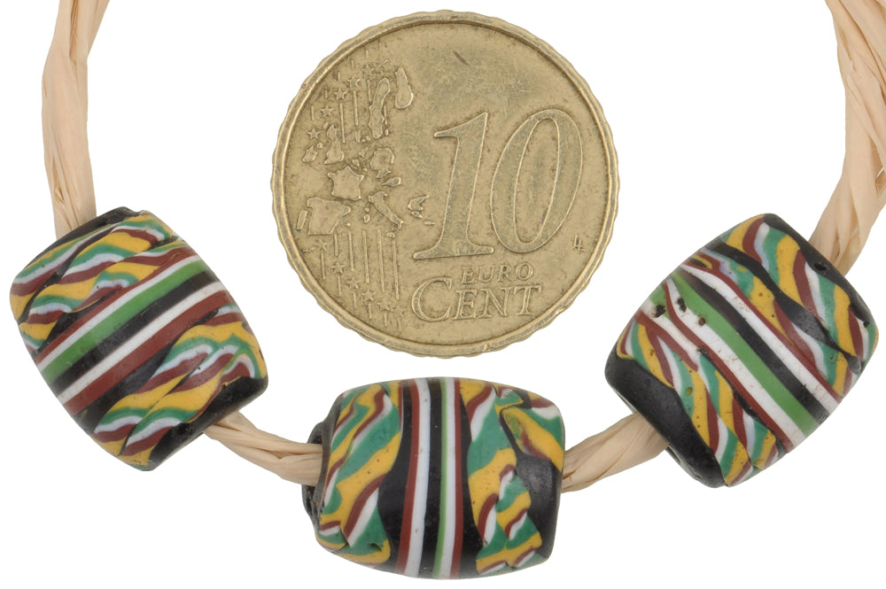Rare Antique Venetian Kente Fancy Banded Glass Trade Beads, 13-14Mm - alternate view