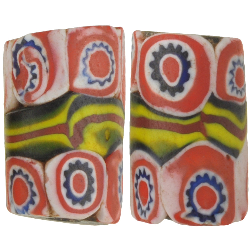 Rare Antique Banded Millefiori Venetian Mosaic Glass Trade Beads 16X10Mm