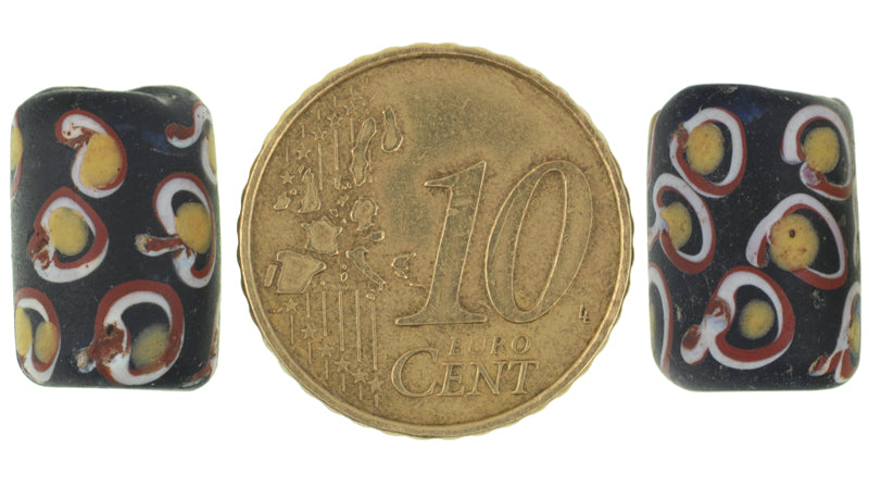 Antique Black Venetian Fancy Lampwork Glass Trade Beads - 15Mm Pair - alternate view