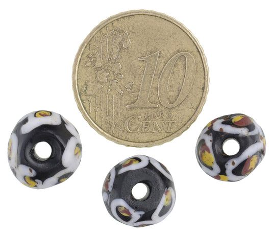 Antique Black Bicone Venetian Lampwork Beads With Trail Decor, African Trade - alternate view