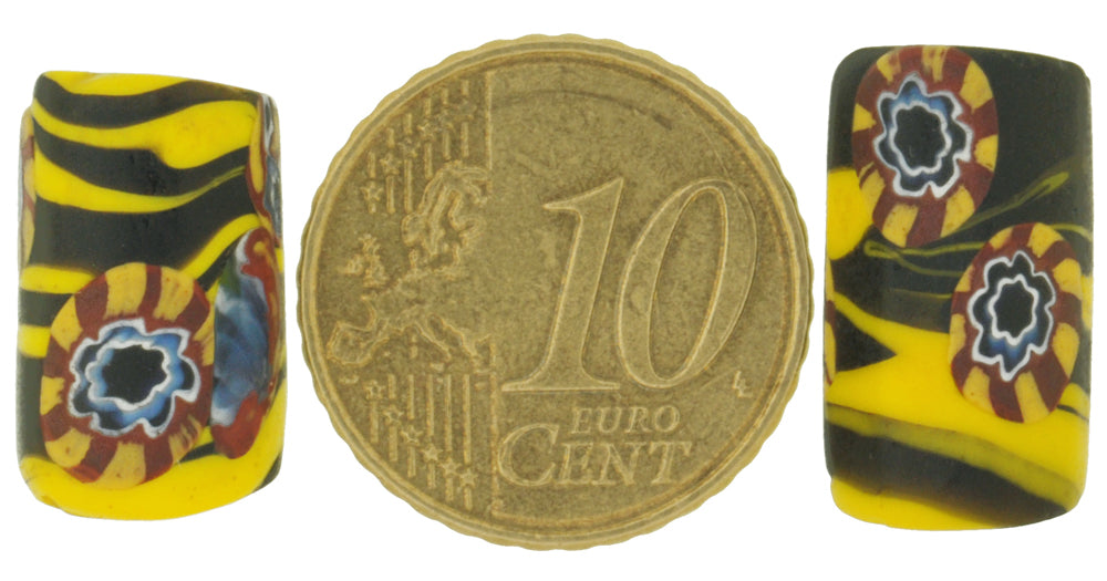 Rare Antique Venetian Millefiori Mosaic Trade Beads, 17-18Mm, Matched Pair - alternate view