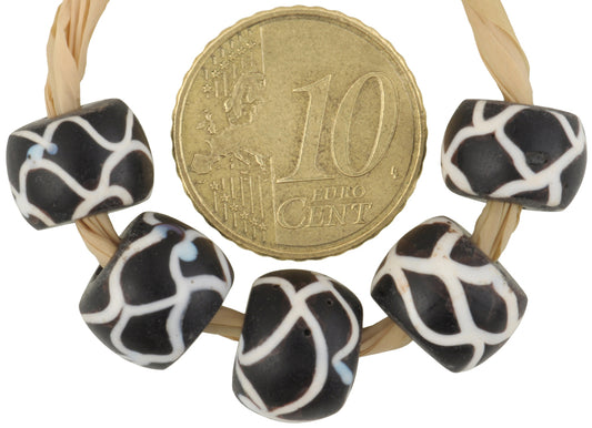 Beautiful Antique Black "Rattle Snake" Venetian Lampwork Trade Beads - 5 Pcs - alternate view