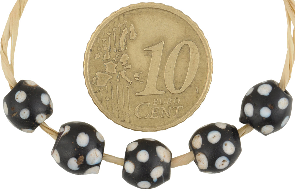 Antique Black Skunk Fancy Venetian Wound Glass Trade Beads 7-8Mm - alternate view