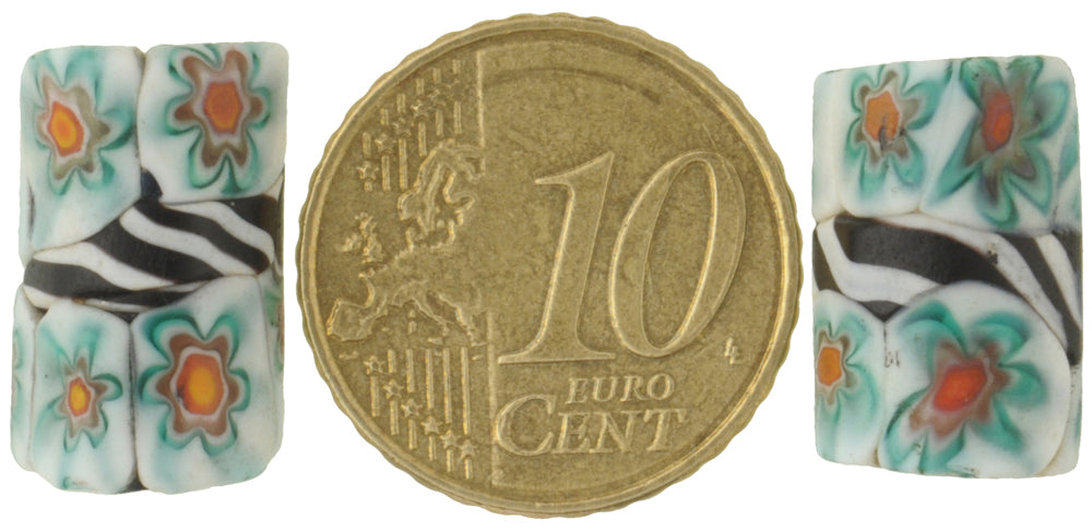 Rare Antique Venetian Banded Millefiori Mosaic Glass Trade Beads, 16X10Mm - alternate view