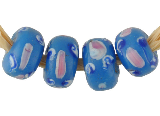 Rare Antique Blue Fancy Disk Venetian Glass Trade Beads With Trail Decoration - alternate view