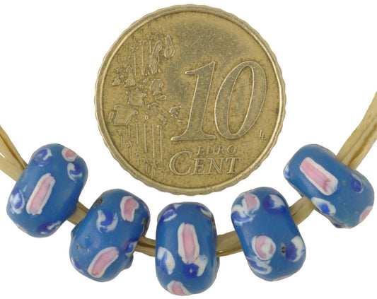 Rare Blue Fancy Disks Antique Venetian Lampwork Glass Trade Beads - alternate view