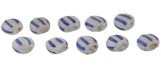 Antique Venetian Blue Striped Lampwork African Trade Beads - 7X6X4Mm - alternate view