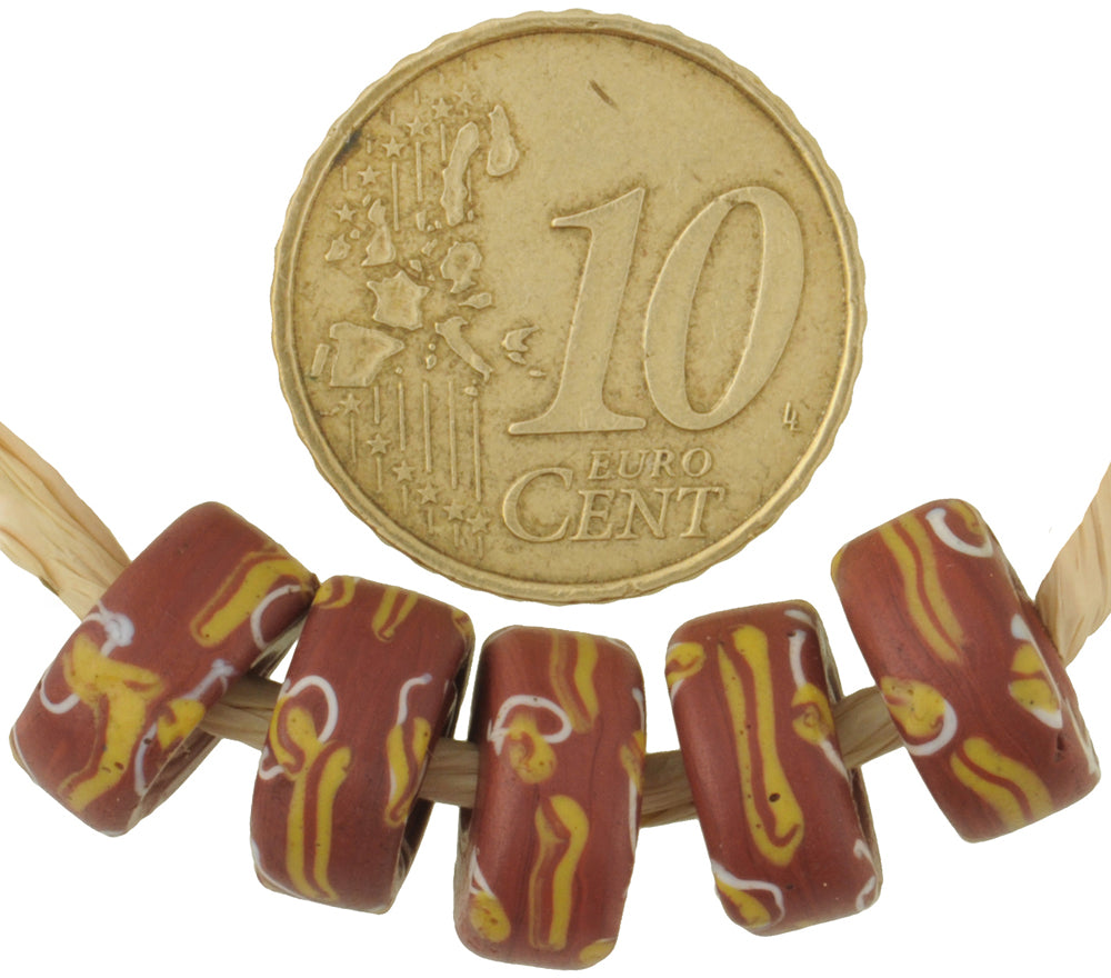 Rare Brick Color "Fancy" Disks Antique Venetian Lampwork Glass Trade Beads - alternate view
