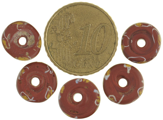 Rare Antique Brick Color Venetian Fancy Disk Glass Trade Beads 11Mm - alternate view