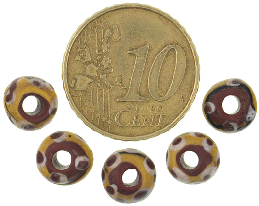 Rare Brick Fancy Venetian Lampwork Beads, African Trade, 7Mm, 5Pcs - alternate view