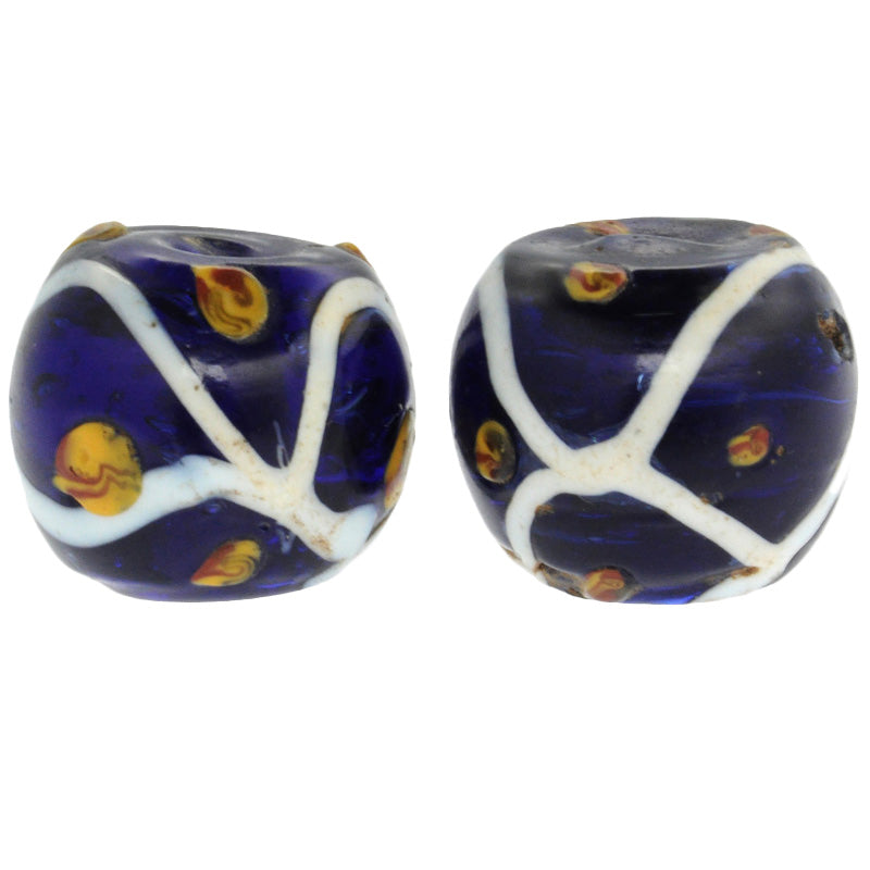 Rare Antique Cobalt Blue Venetian Lampwork Glass Trade Beads - 13X11Mm