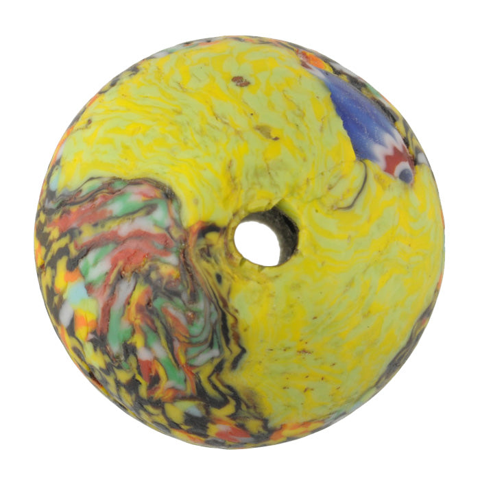 Large African Trade Bead 32X30Mm - Recycled Glass, Chevron Decor - close-up