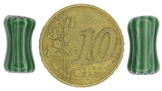 Green Dog Bone Chevron Beads - Antique Venetian Matched Pair - alternate view