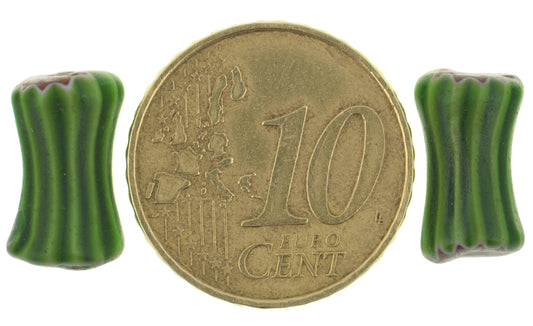 Green Dog Bone Chevron Beads | Matching Pair Antique Venetian Glass - alternate view