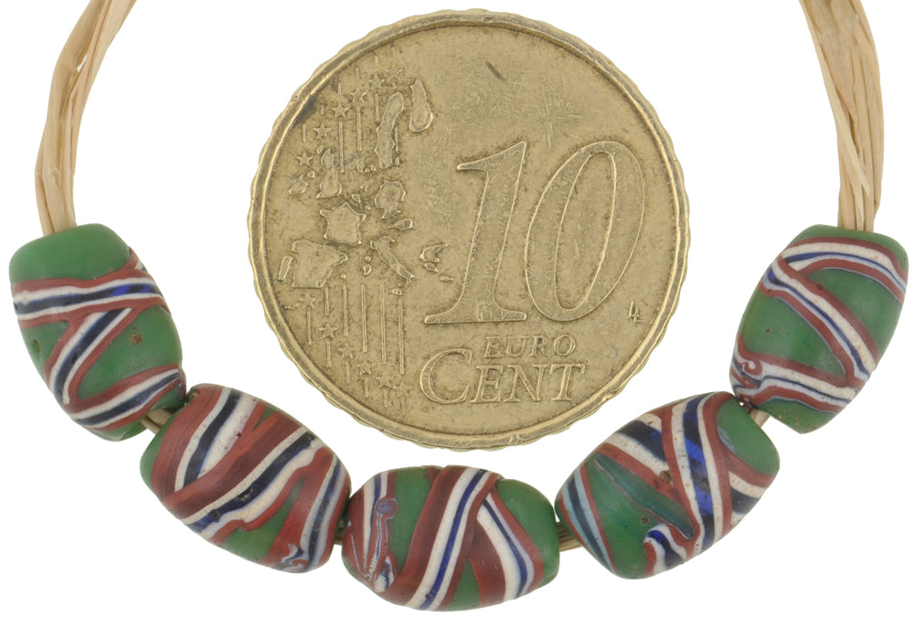 Antique Green Swirl Venetian Lampwork Glass Trade Beads - Early 1900S - alternate view