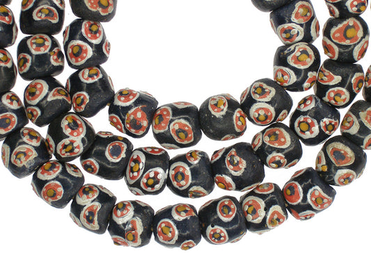 African Trade Beads - Fancy Powder Glass Millefiori Style Krobo Beads - alternate view