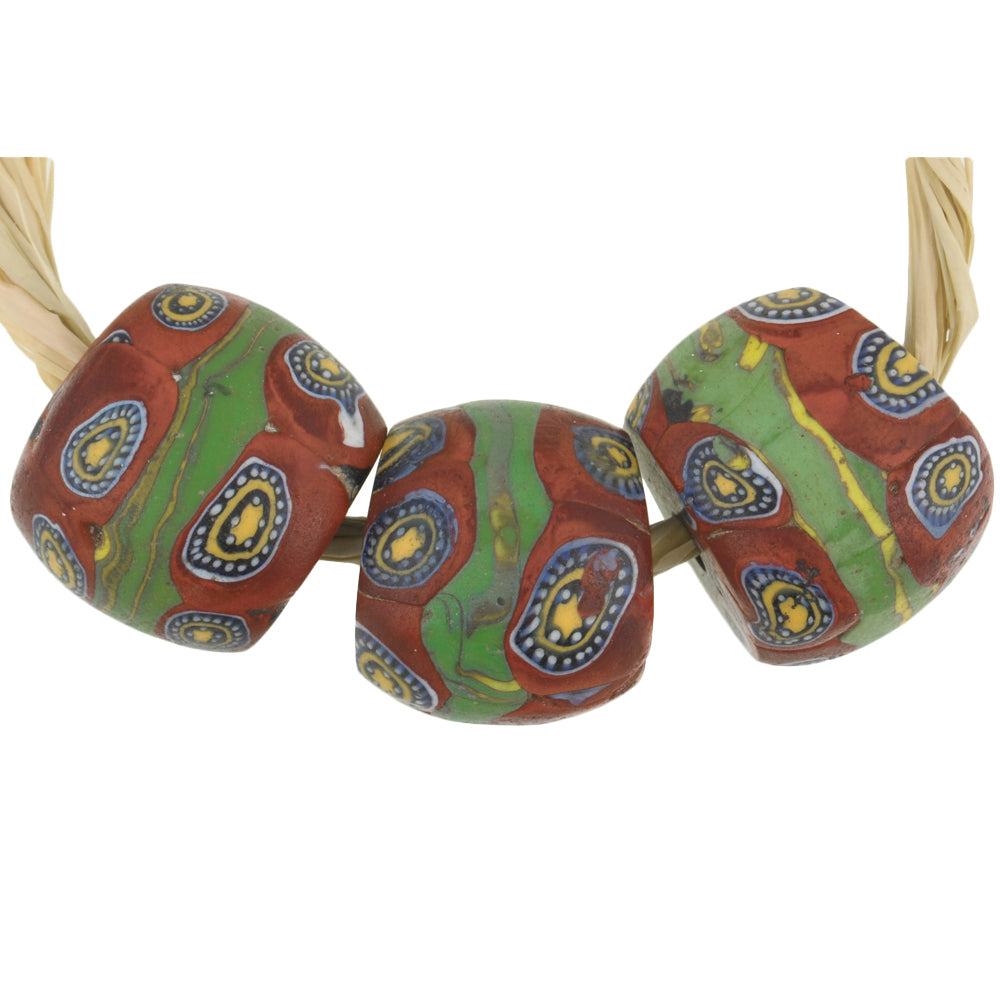 Rare Antique Large Banded Millefiori Venetian Mosaic Glass Beads 16Mm
