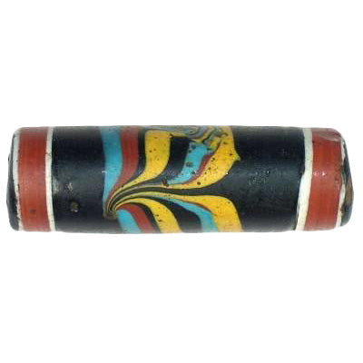 Rare Large Black Feather Venetian Wound Glass Trade Bead, Late 1800S