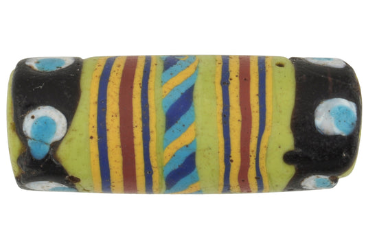 Rare Old Large Venetian Banded Fancy Glass Trade Bead With Trail Decorations - alternate view