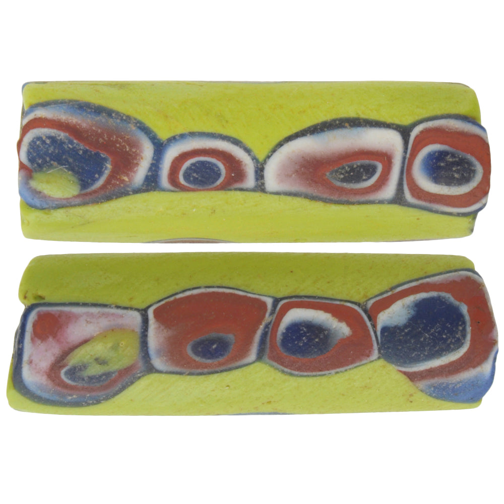 Antique Large Venetian Millefiori African Trade Beads, Mosaic Pair