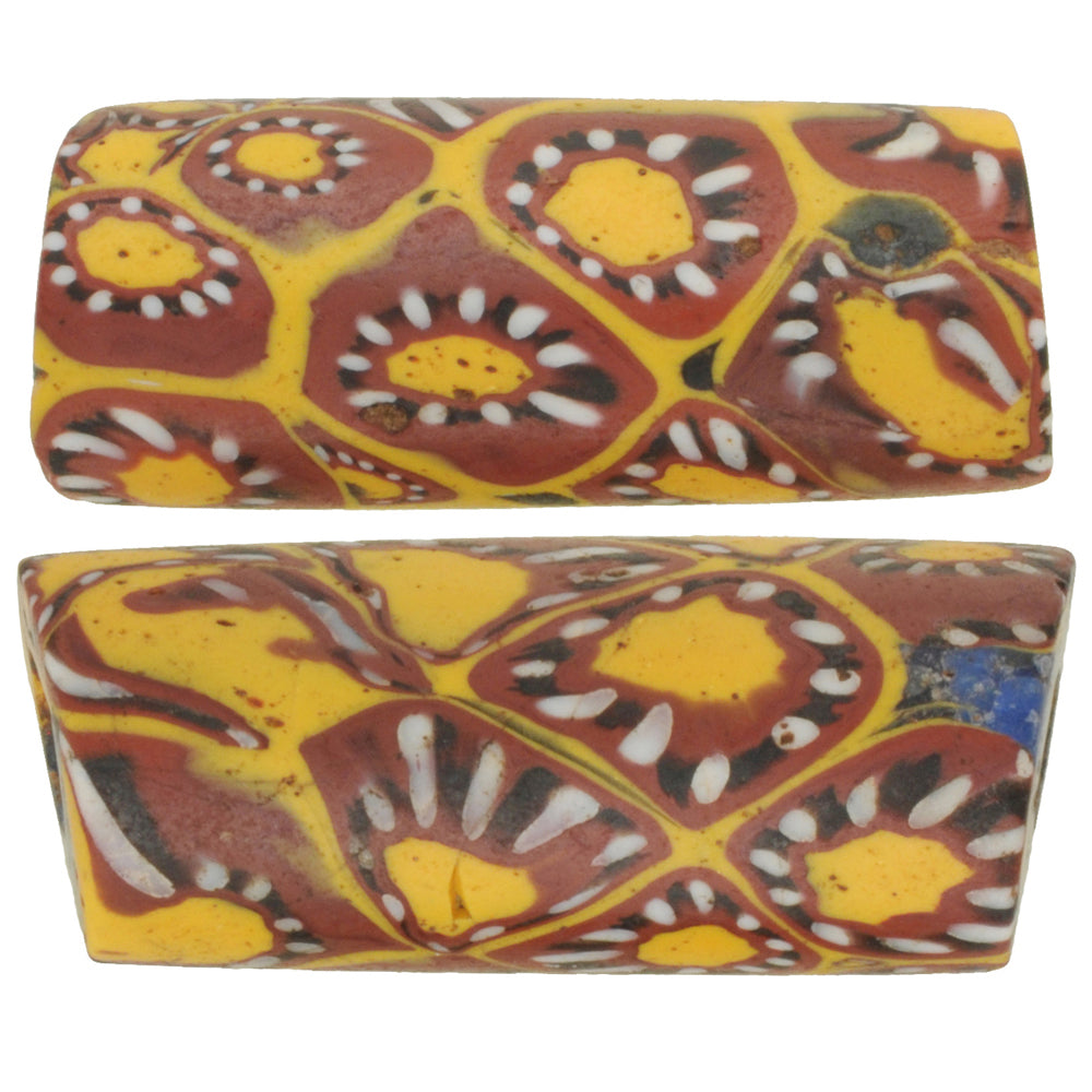 Antique Large Venetian Millefiori Mosaic Glass Trade Beads Pair, 28-29Mm