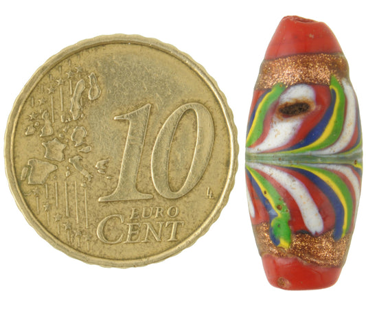 Rare Antique Red "Feather" Fancy Venetian Wound Glass Trade Bead - alternate view