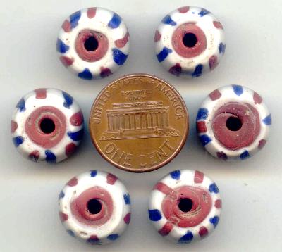 Antique Venetian Lampwork Glass Trade Beads, Compound “American Flag” Beads, 27.5" - close-up