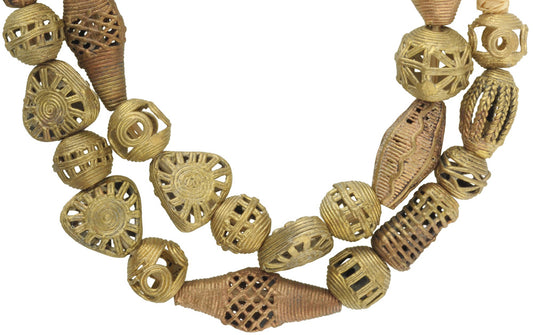 Handmade African Brass Beads From Ghana - 26.5" Lost Wax Strand - alternate view